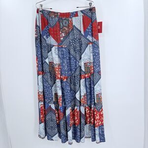 Reba American Tiered Maxi Skirt Size XL Patchwork Bandana Mixed Print Western